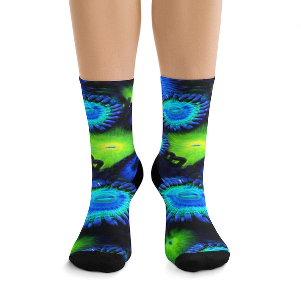 Zoanthids by Christina Blue and Green Zoanthid Garden DTG Socks