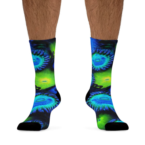 Zoanthids by Christina Blue and Green Zoanthid Garden DTG Socks