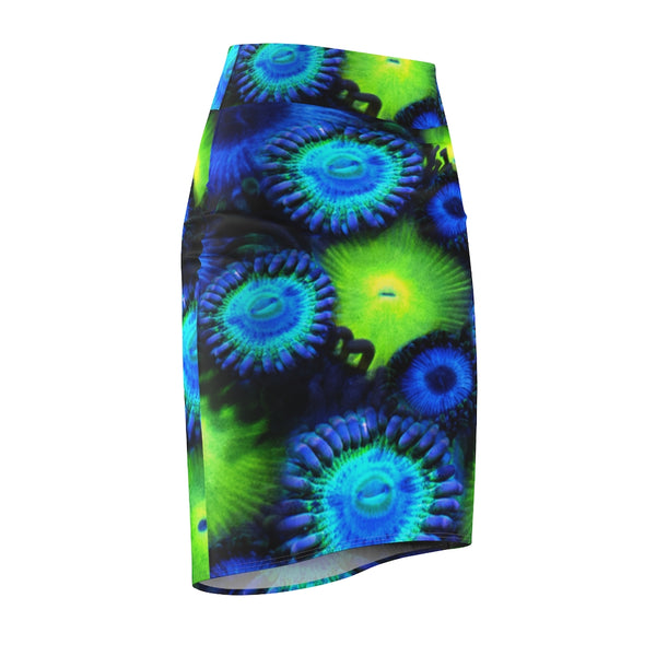 Zoanthids by Christina Blue and Green Zoanthid Garden Women's Pencil Skirt