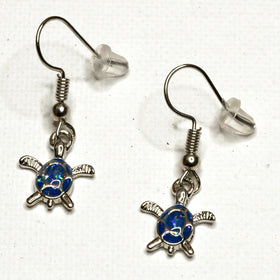 Dangling Aqua Stone Turtle Earrings