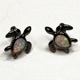 White Stone Turtle Earrings