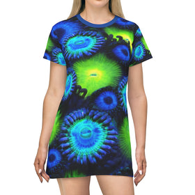 Zoanthids by Christina Blue and Green Zoanthid Garden T-Shirt Dress