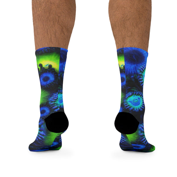 Zoanthids by Christina Blue and Green Zoanthid Garden DTG Socks