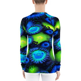 Zoanthids by Christina Blue and Green Zoanthid Garden Women's Rash Guard