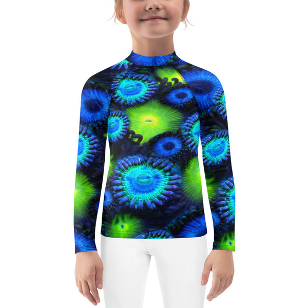 Zoanthids by Christina Blue and Green Zoanthid Garden Kids Rash Guard