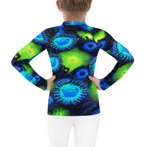 Zoanthids by Christina Blue and Green Zoanthid Garden Kids Rash Guard