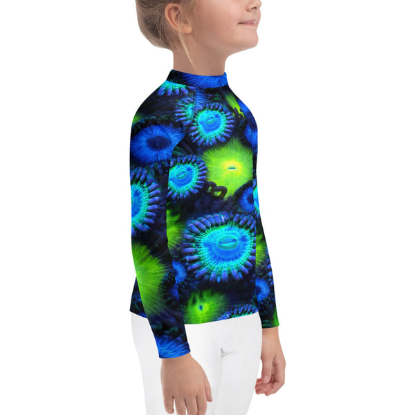 Zoanthids by Christina Blue and Green Zoanthid Garden Kids Rash Guard