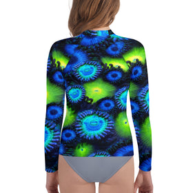 Zoanthids by Christina Blue and Green Zoanthid Garden Youth Rash Guard