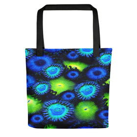 Zoanthids by Christina Blue and Green Zoanthid Garden Tote bag